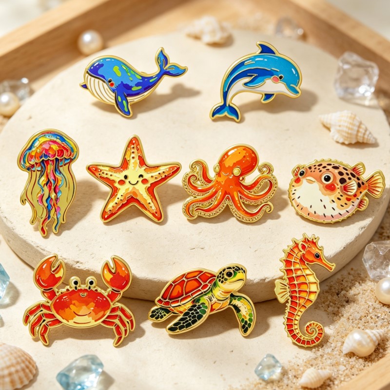 Enamel Pin Set - Vibrant Ocean Animal Enamel Pin Cute
