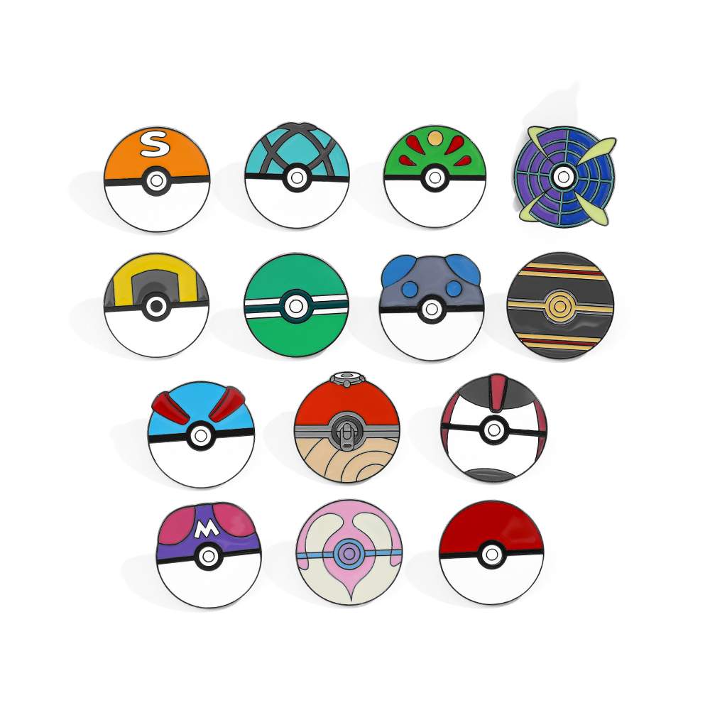 Enamel Pin Set - 14 Pcs Cartoon Brooch Minimalist Poké