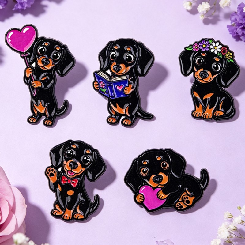 5pcs Cute Dachshund Enamel Pin - Enamel Pin Set review and price