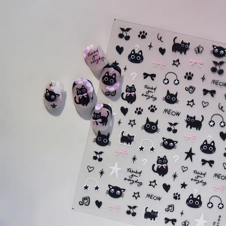 Cute Black Cat Kitten Nail Sti - Anime Merchandise Nepal review and price